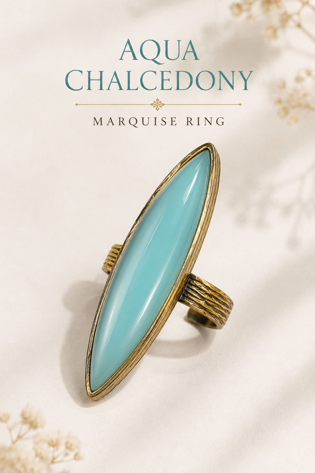 Aqua Chalcedony Marquise Ring