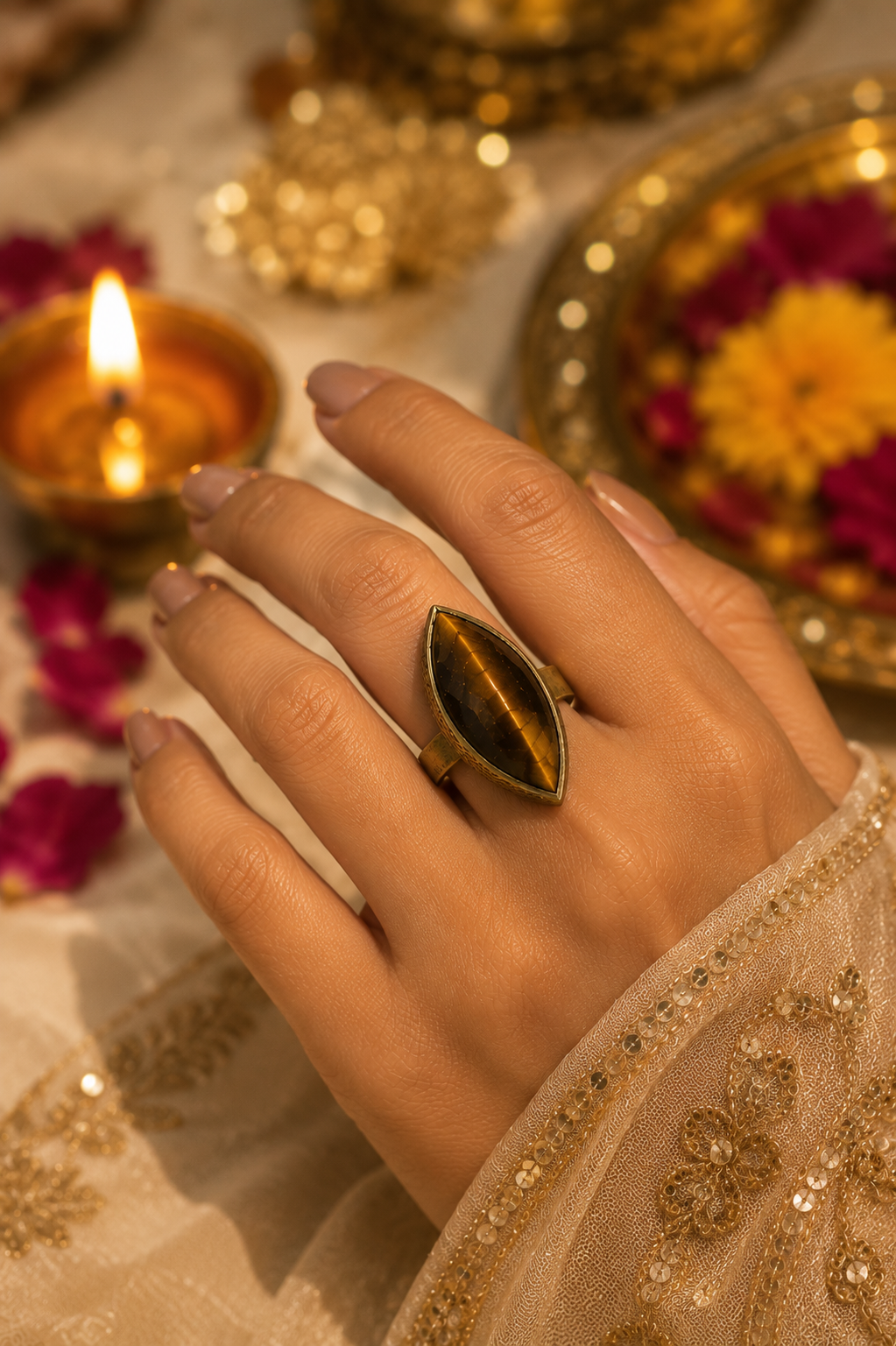 Tiger Eye Marquise Solis Ring