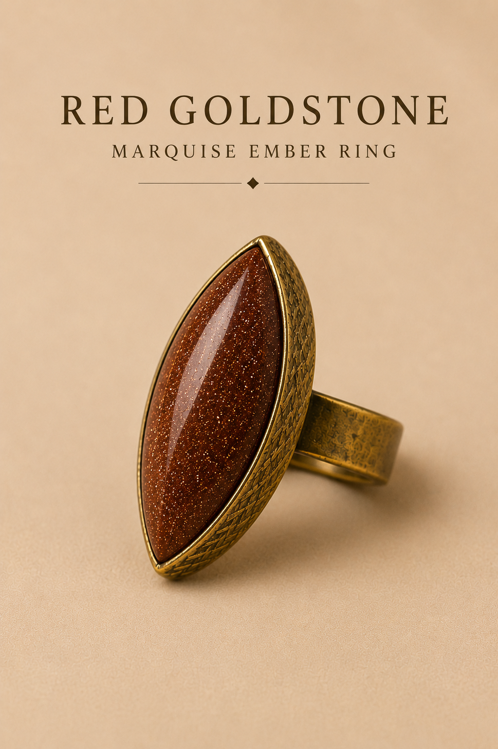 Red Goldstone Marquise Ember Ring