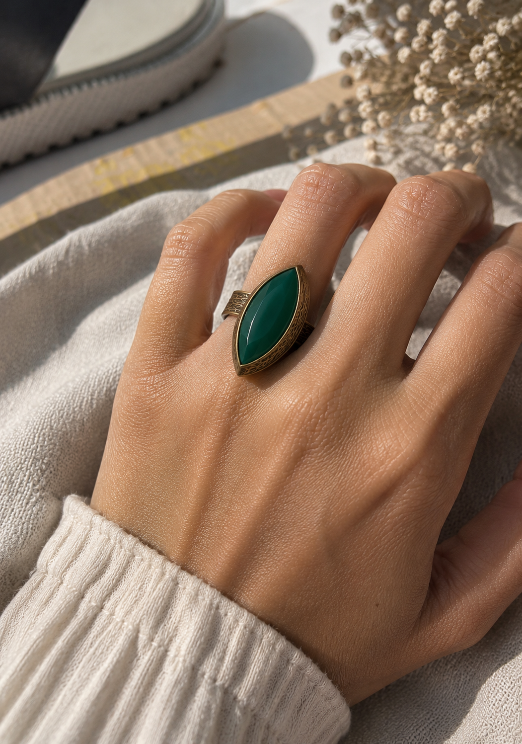 Green Onyx Marquise Verdant Ring