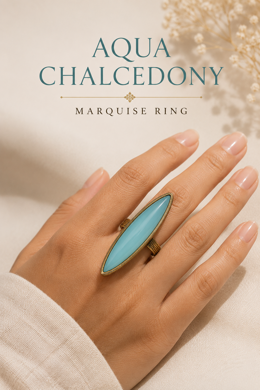 Aqua Chalcedony Marquise Ring