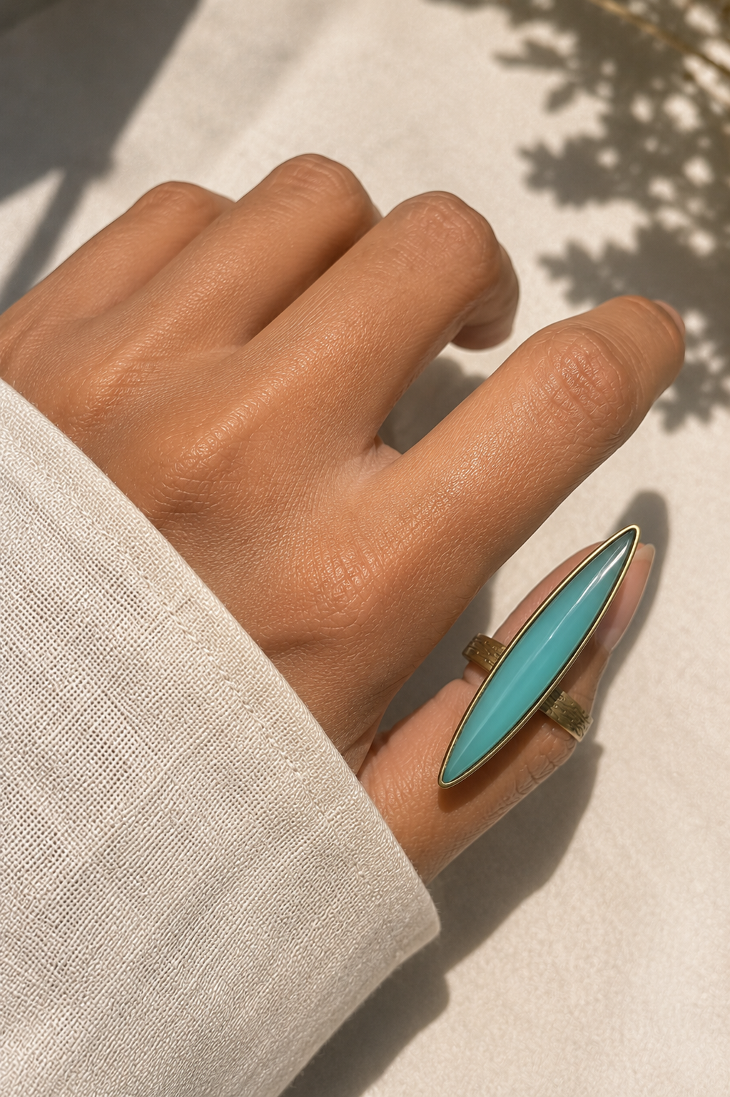 Aqua Chalcedony Marquise Ring