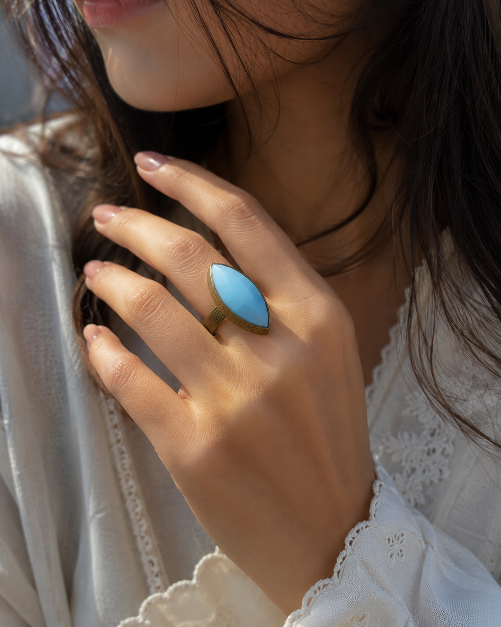 Blue Chalcedony Marquise Ring