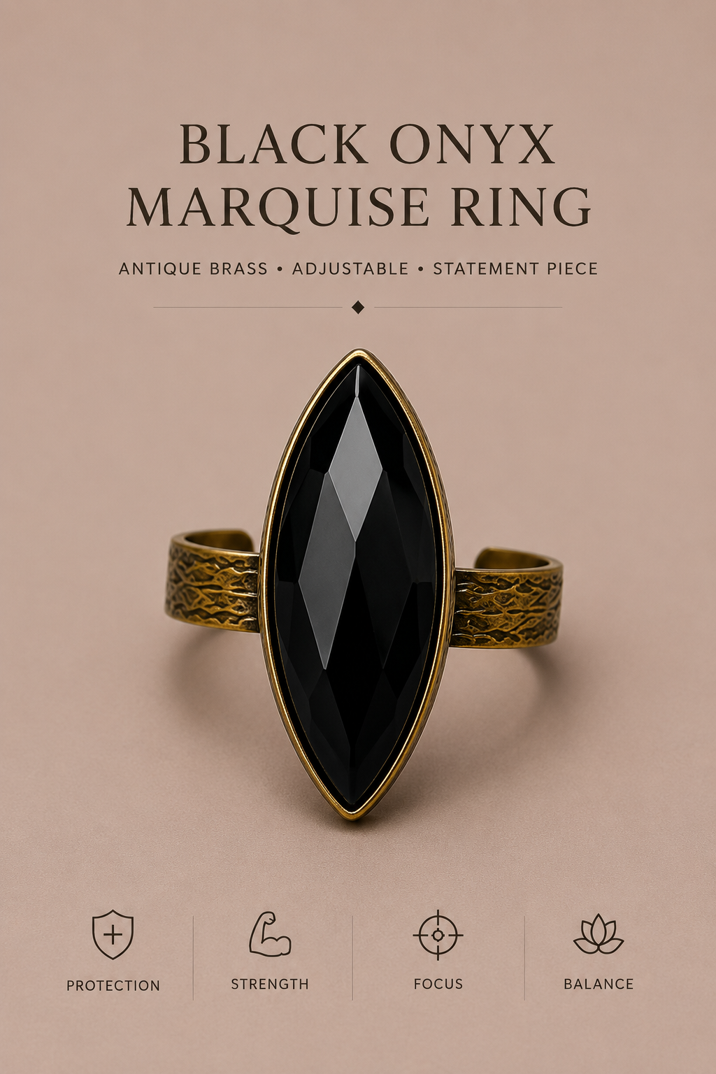 Black Onyx Marquise Statement Ring